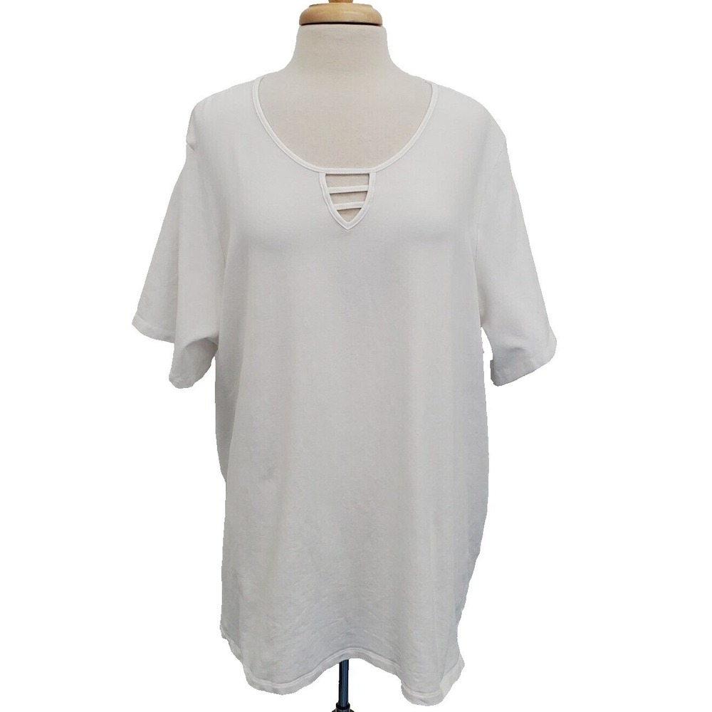 Catherines White Scoop Neck T-Shirt Womens Plus Size 2X Short Sleeve Casual‎